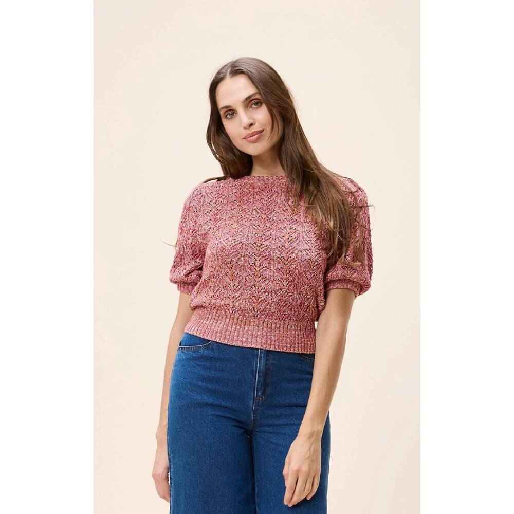NEW CLEOBELLA sonnette short sleeve knit sweater in red bud